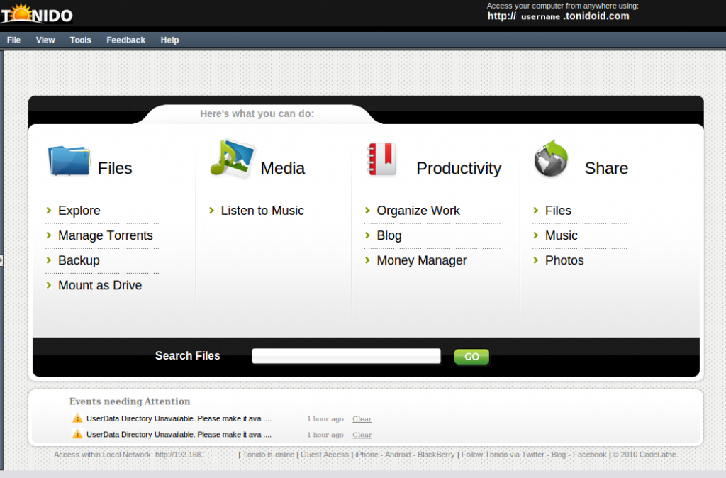 The things you can do with the Tonido software